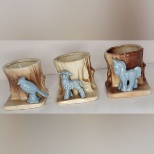 Vintage Morton Tree Stump/Animal Planters, Set of 3- Bird, Lamb and Donkey. Rare